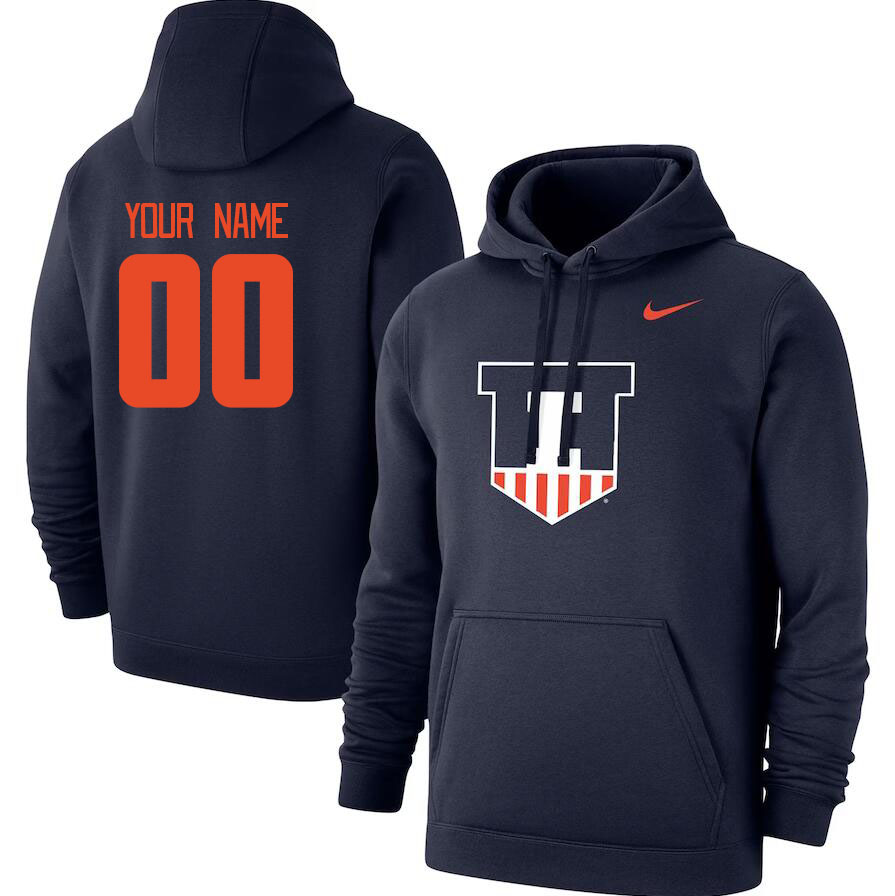 Custom Illinois Fighting Illini Name And Number College Hoodie-Navy - Click Image to Close